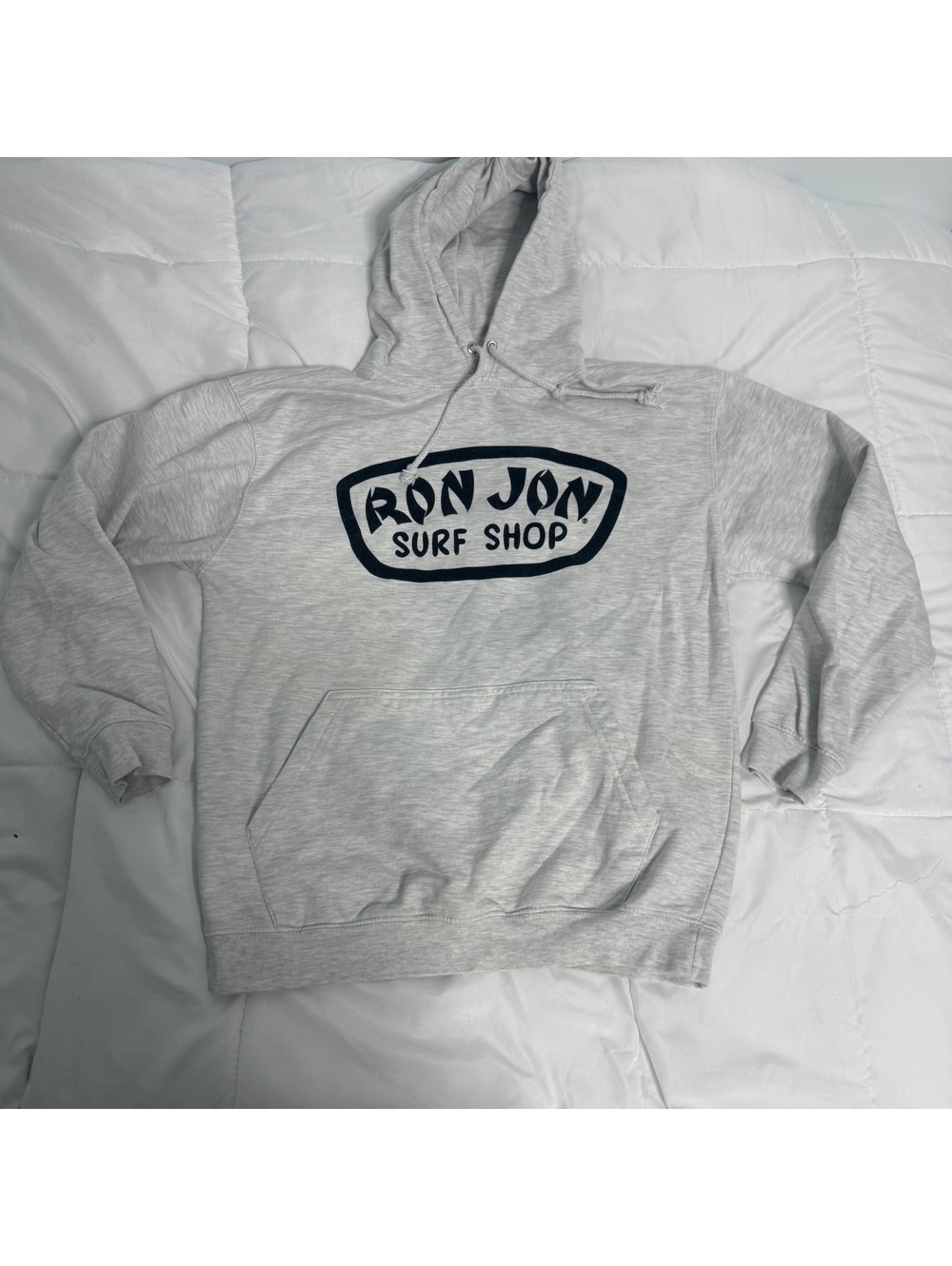 light gray & black ron jon sweatshirt hoodie small